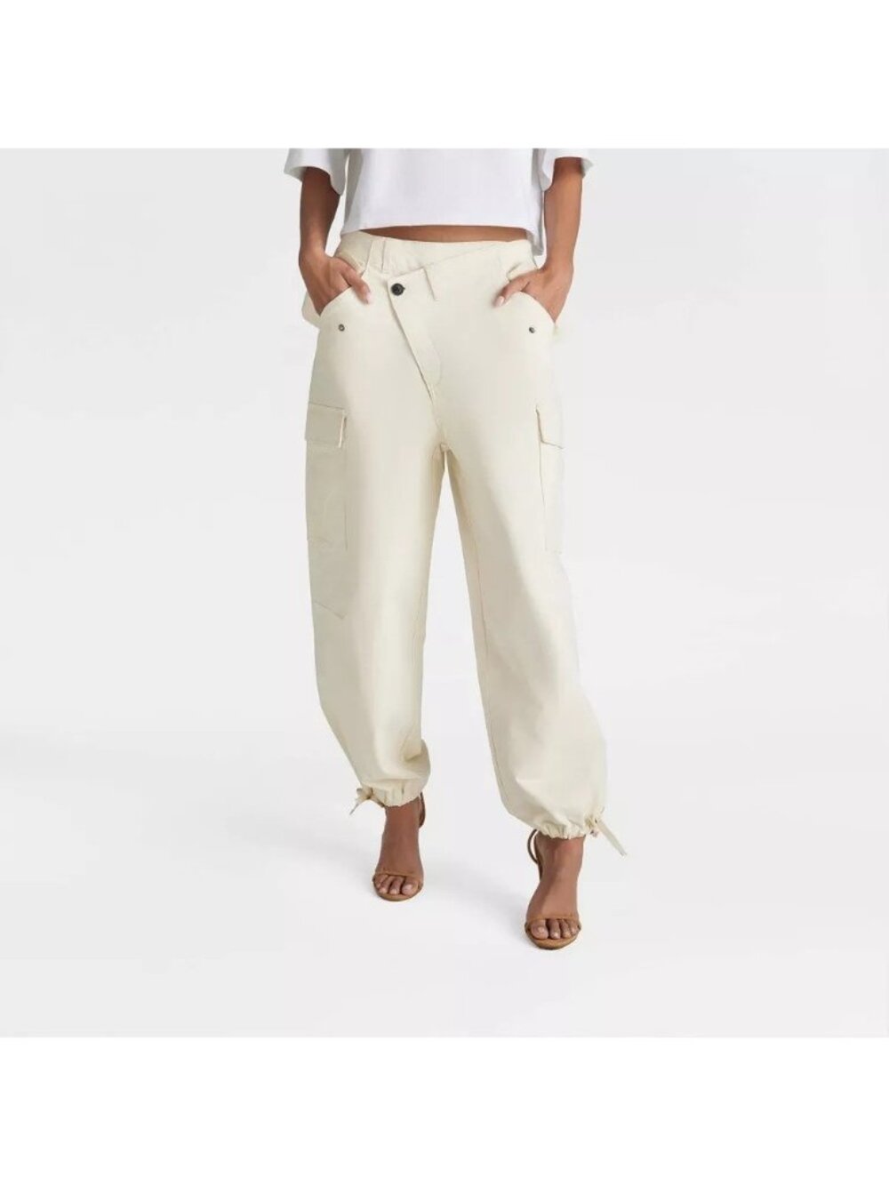 KBB by Kahlana The Mid-Rise Cargo Pants Adjustable Hem & Cream - Women's XL READ